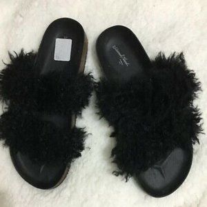 NWT Womens Two Band Faux Fur Slide Sandals-8/9.5